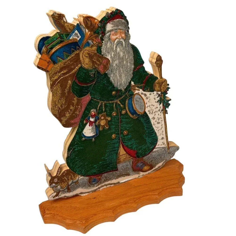 Old World Santa Wooden Signed George Bakes Cranston Victorian Holiday Decor 12